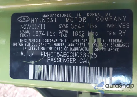 2012 Hyundai Accent Gs from USA, damaged, VIN KMHCT5AE0CU033925